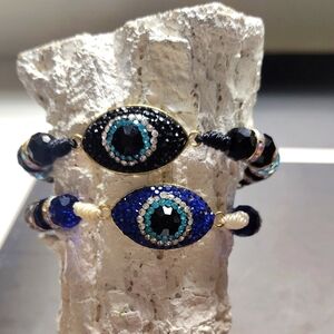 Elegant Evil Eye Bracelets with Blue and Black Accents